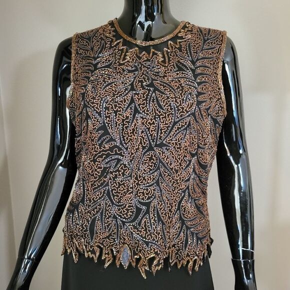 Laurence Kazar Tops - Vintage Laurence Kazar Silk Embroidered and Beaded Top Evening Wear